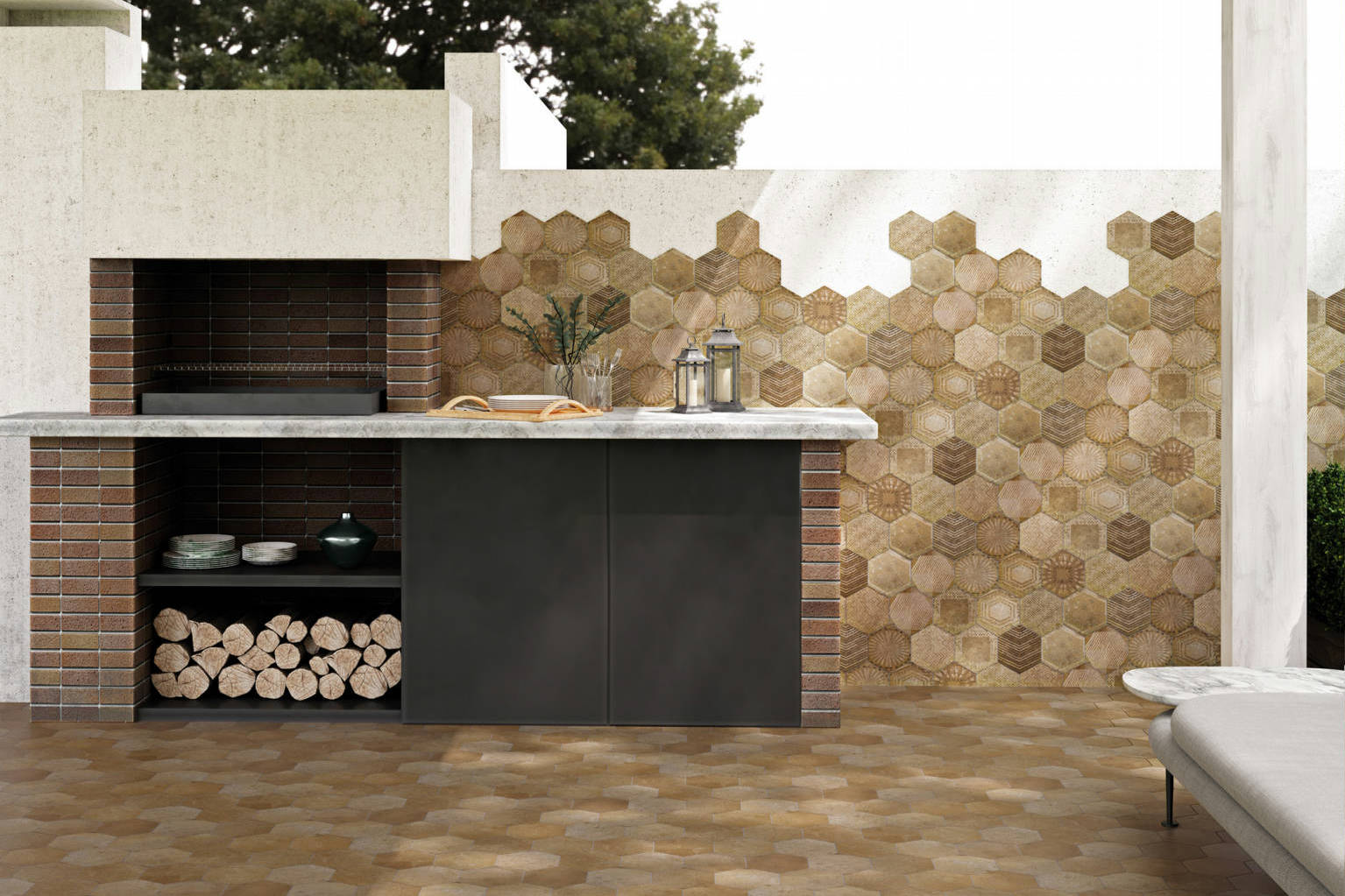 Alma 5.5x6.3” Terra and Sand Decor Hexagon | Revere Tile Company