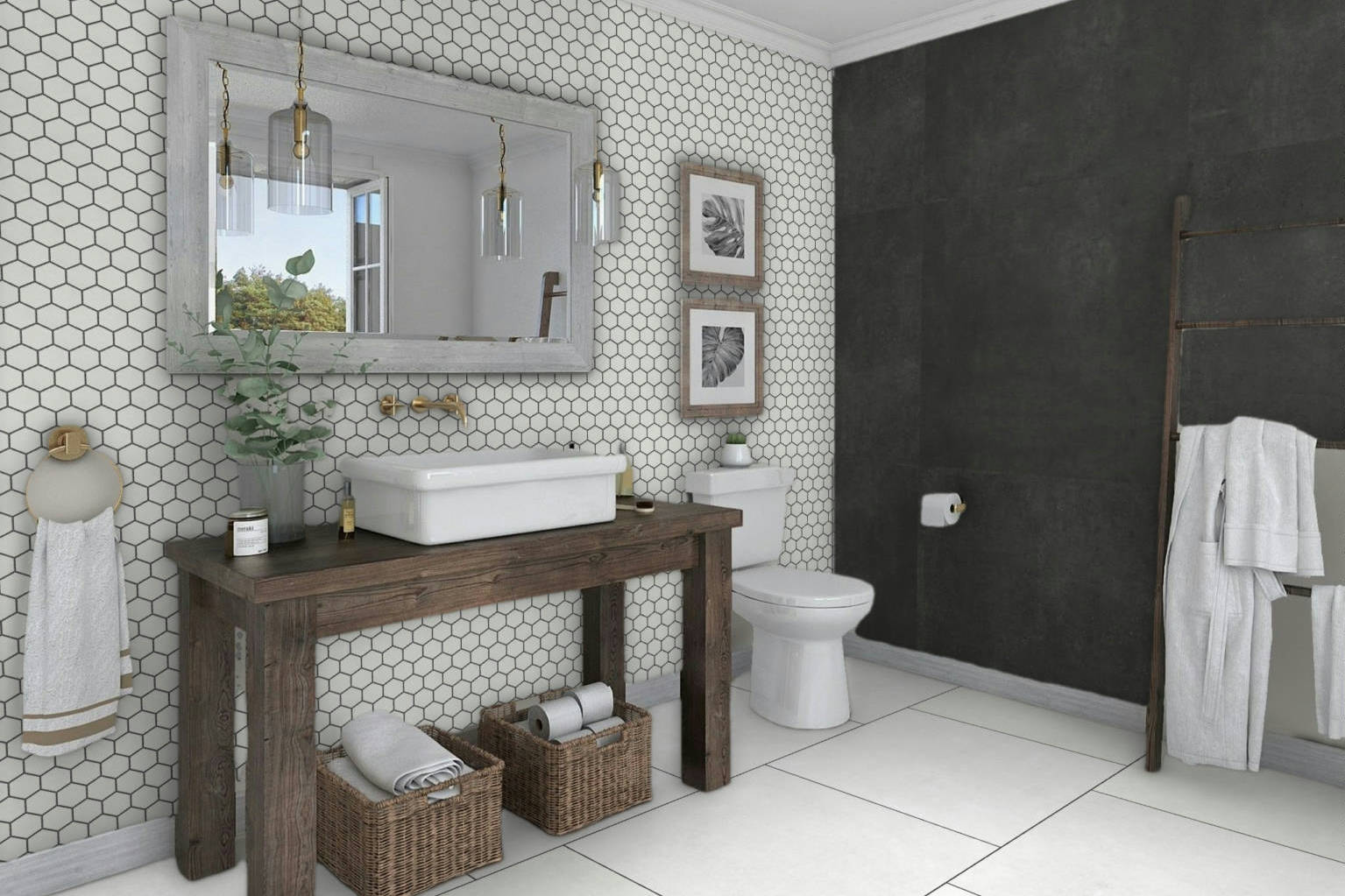 Ashland White 36x36, 3x3 Mosaic, and 48x48 Black | Revere Tile Company