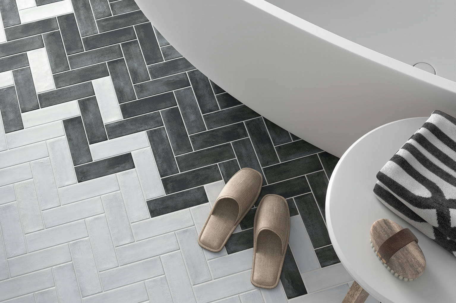 Lisbon 2X6 Pearl and Graphite | Revere Tile Company