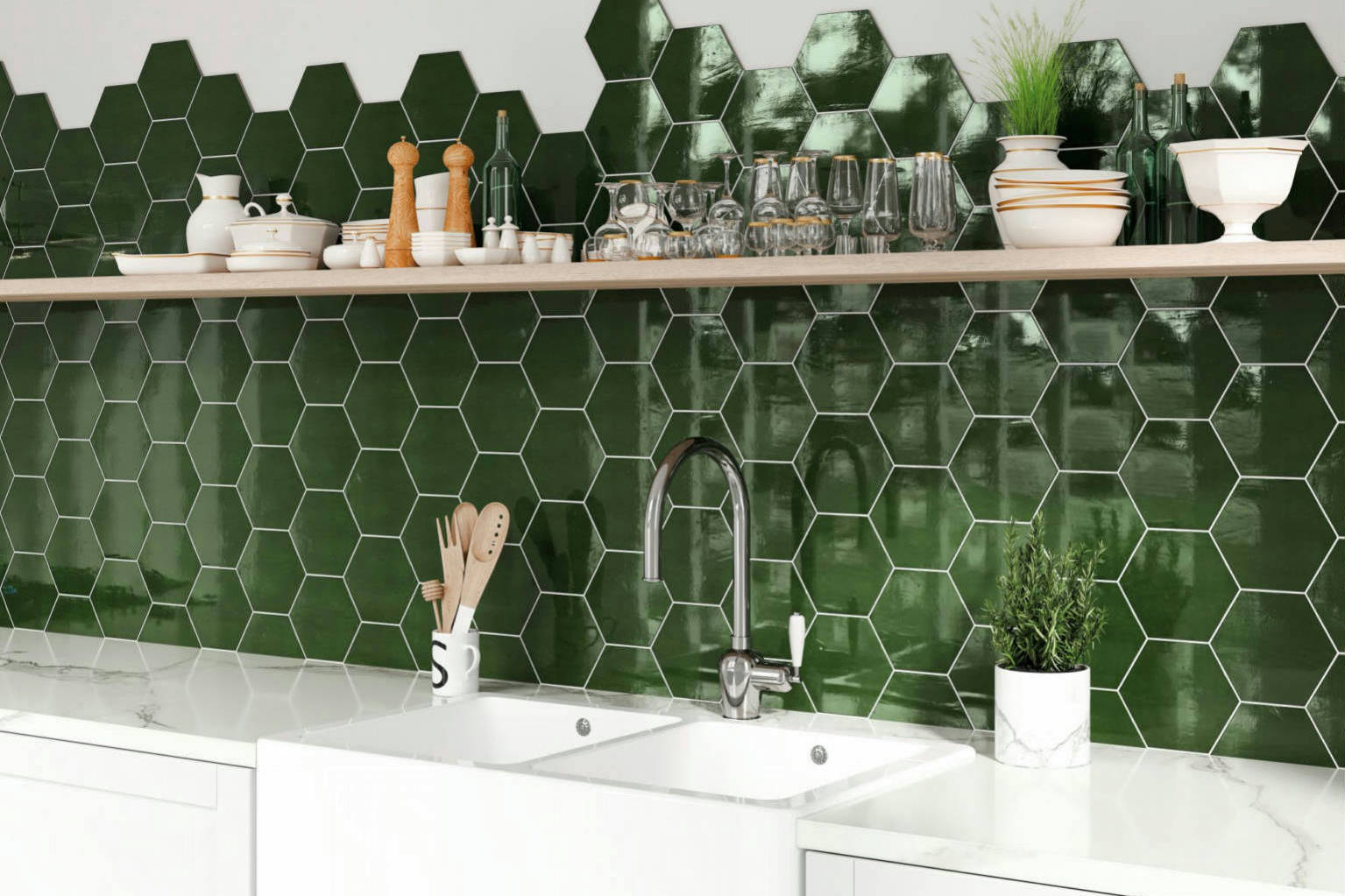 Ronda 5.5X6.3” Green Hexagon | Revere Tile Company