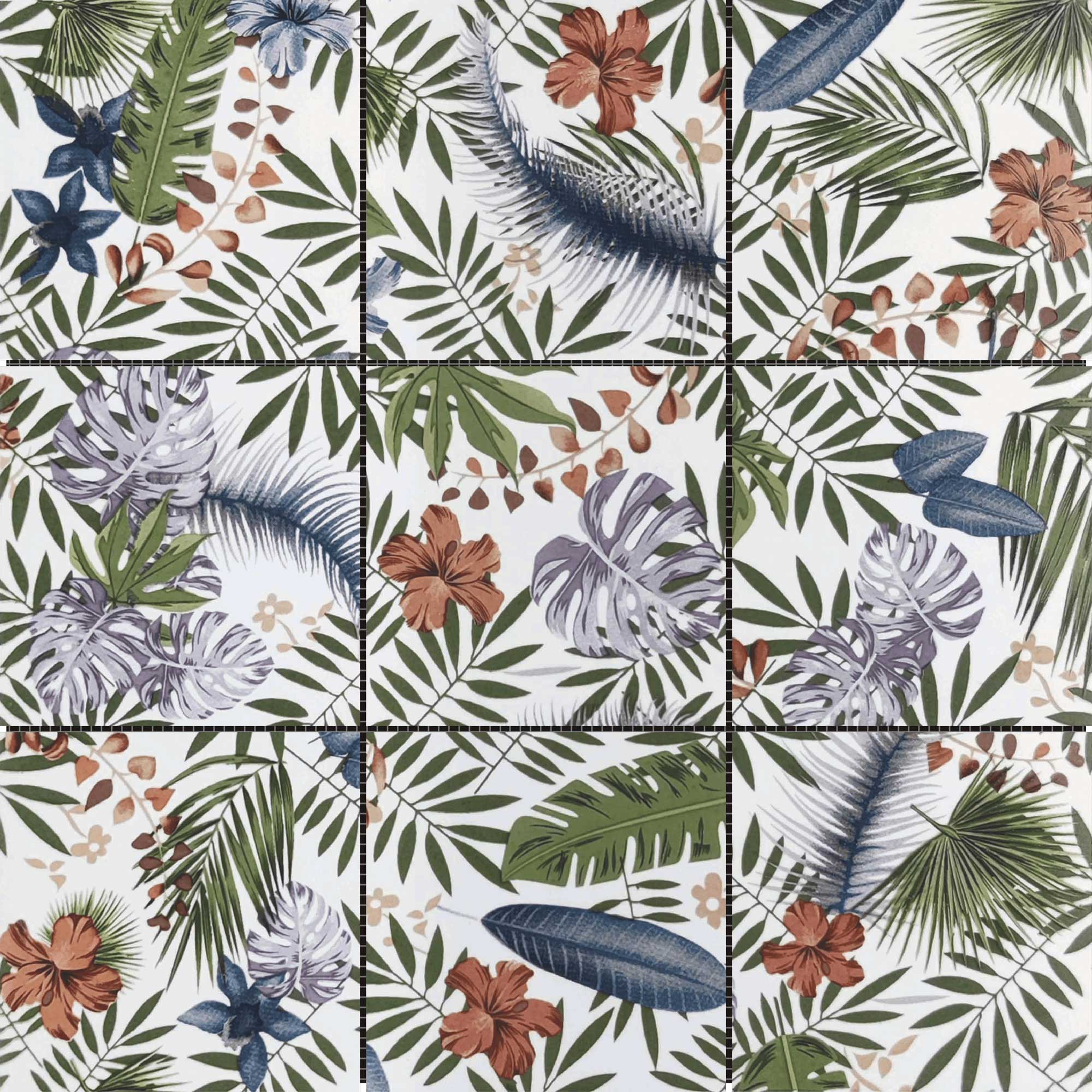 4"x4" Floral Palm Multicolor Mosaic | Revere Tile Company