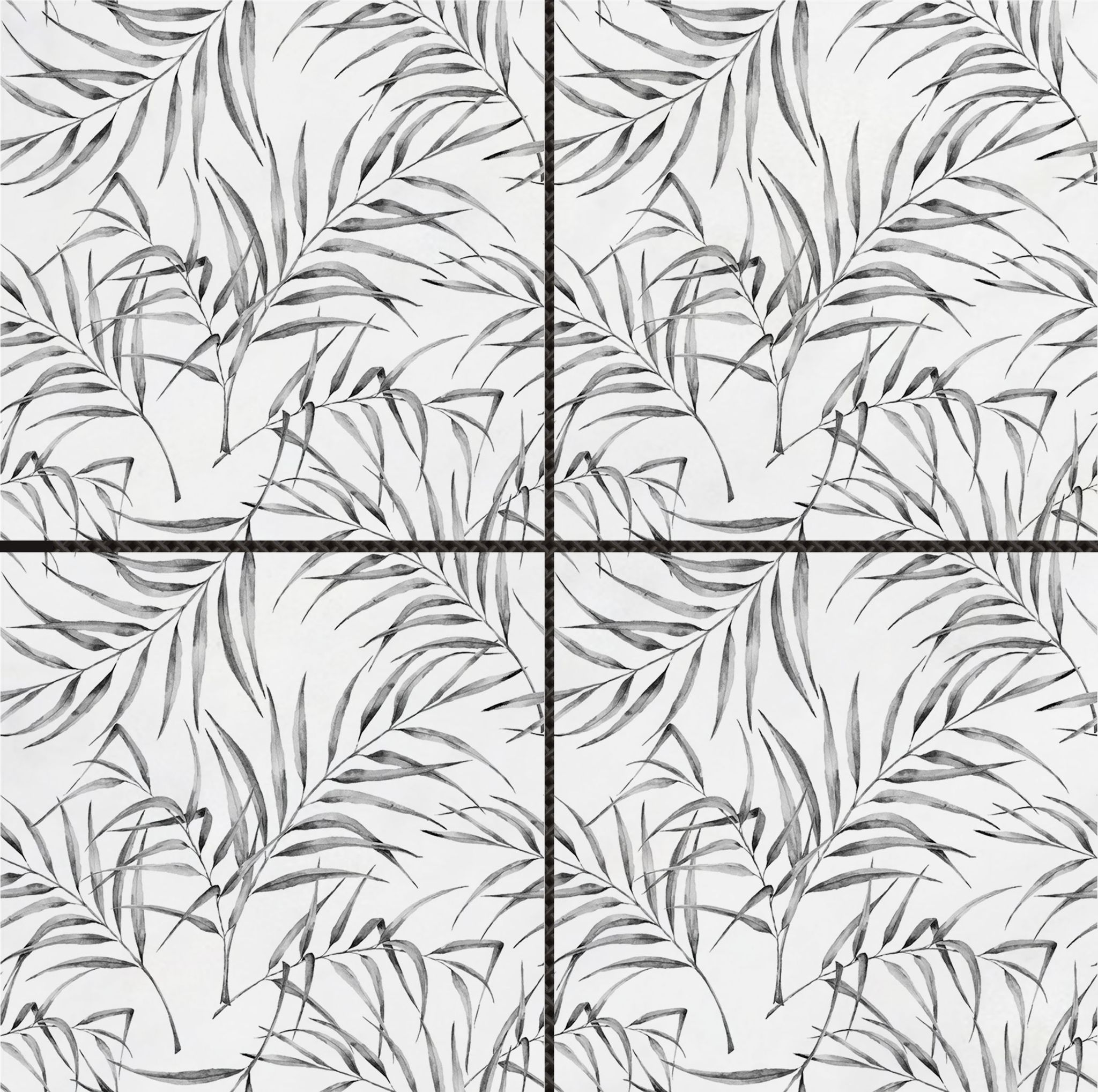 6"x6" Grey Palm Leaf Printed White Marble | Revere Tile Company