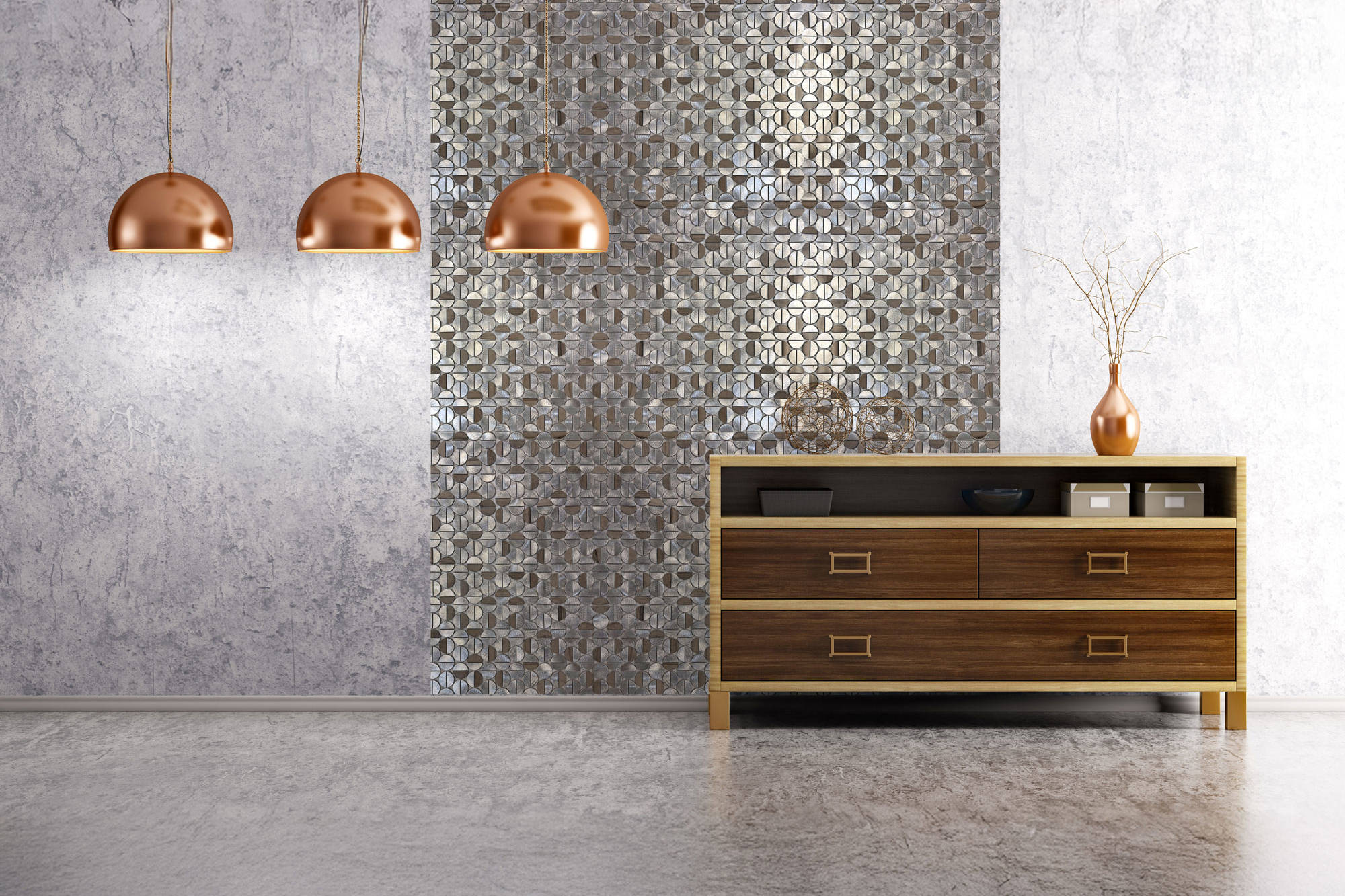 Aluminum & Marble Semi Circle Silver Brown 2 | Revere Tile Company