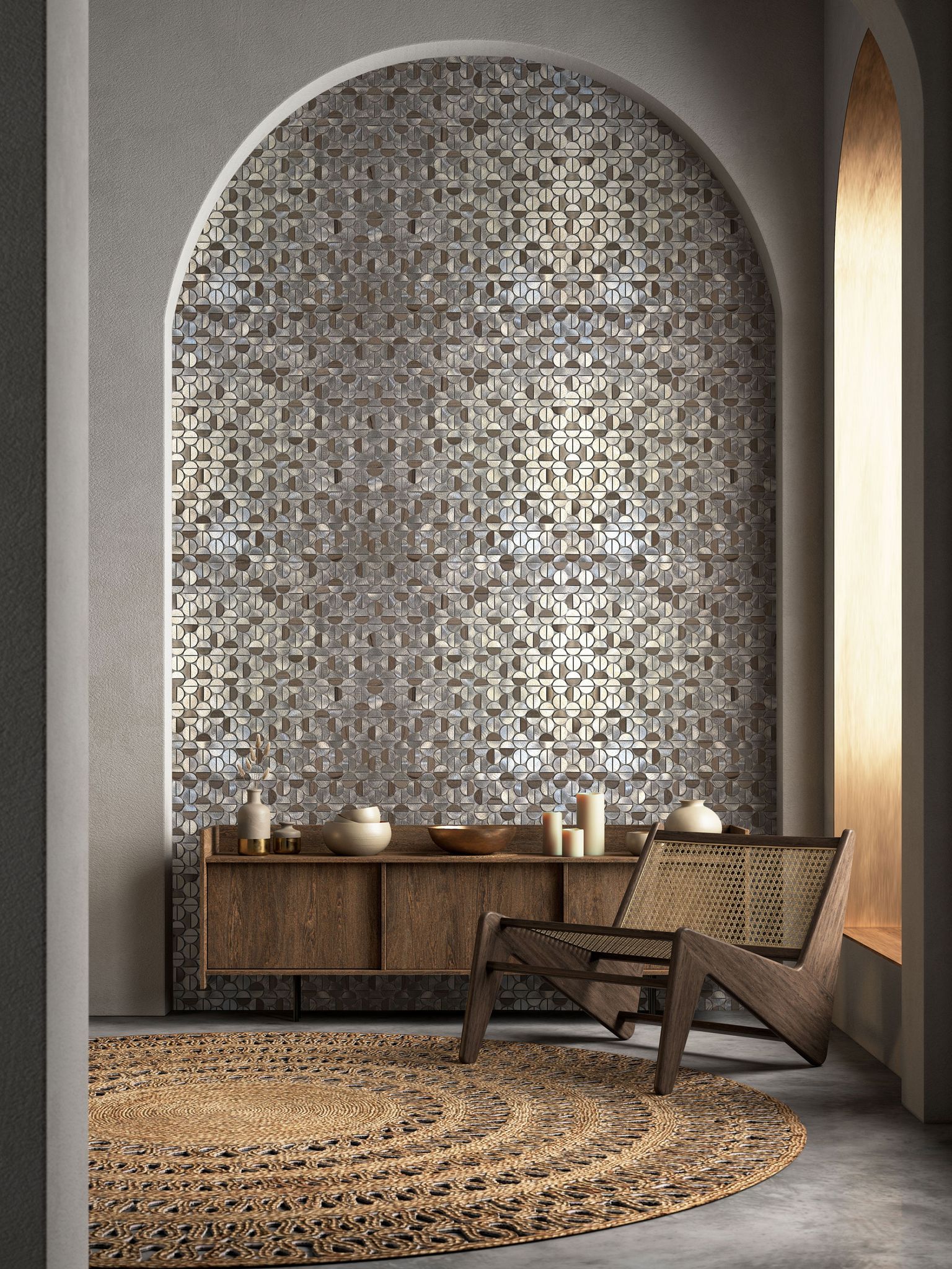 Aluminum & Marble Semi Circle Silver Brown | Revere Tile Company