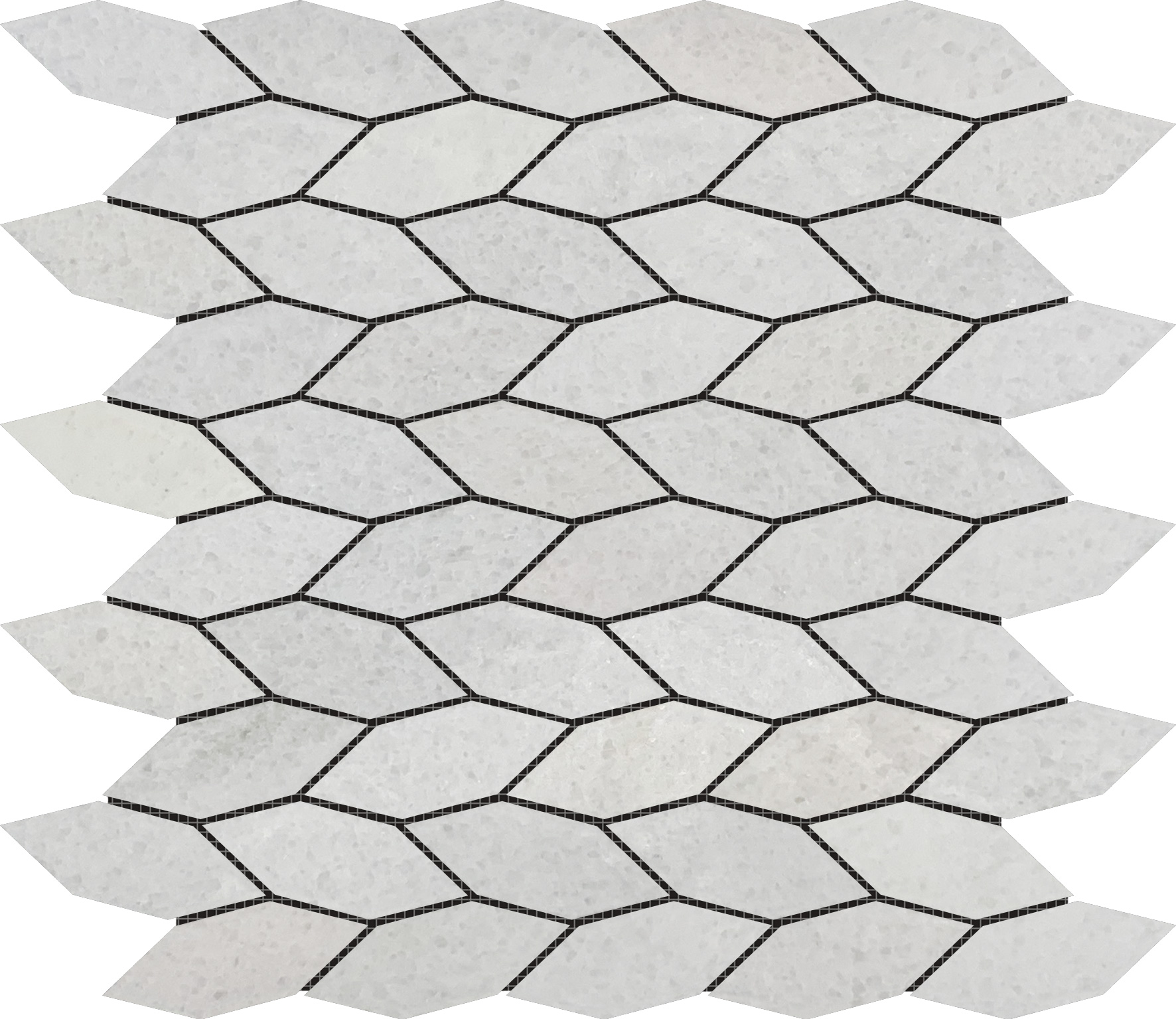 Elongated Hexagon White Grey "Leaves" Mosaic | Revere Tile Company