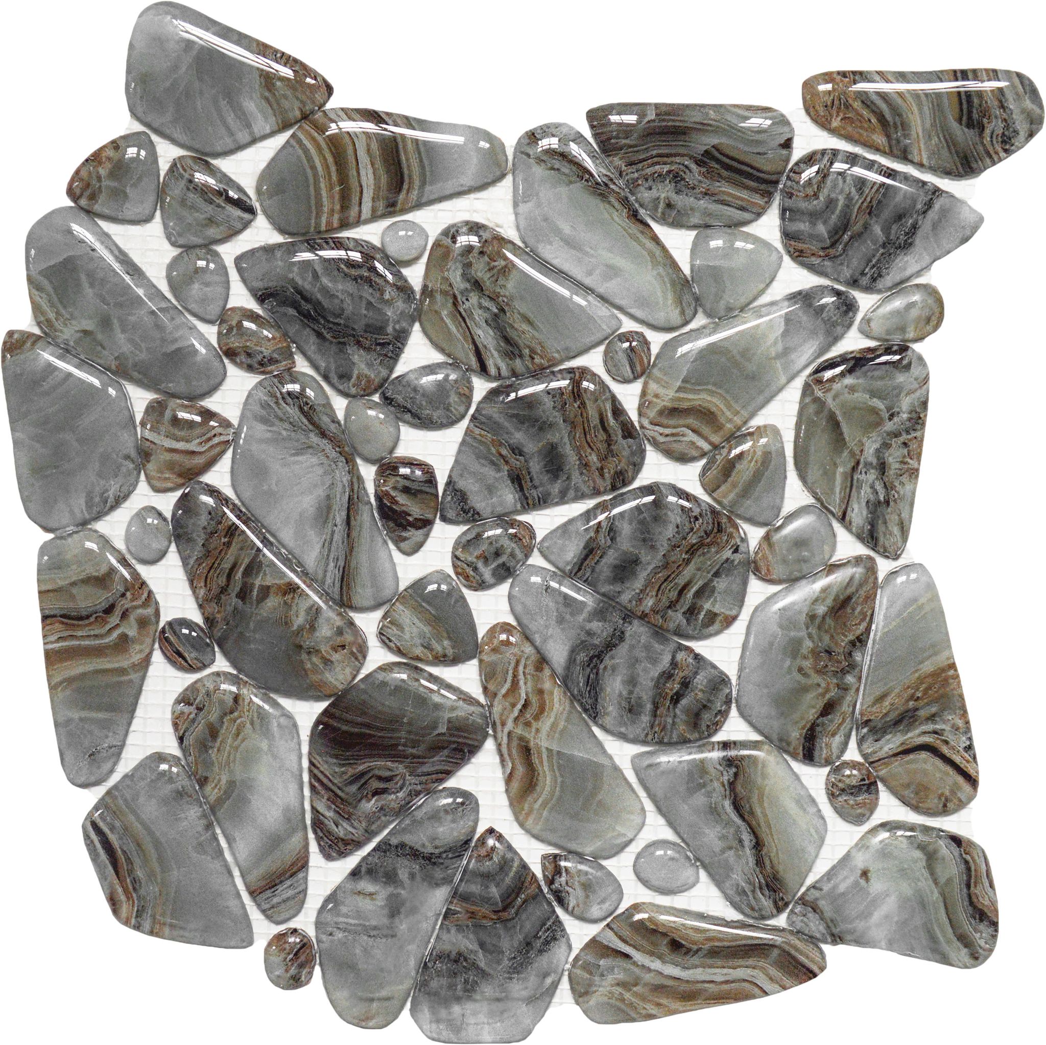 Glass Pebble Grey Beige Mix Marble Pattern Mix Mosaic | Revere Tile Company