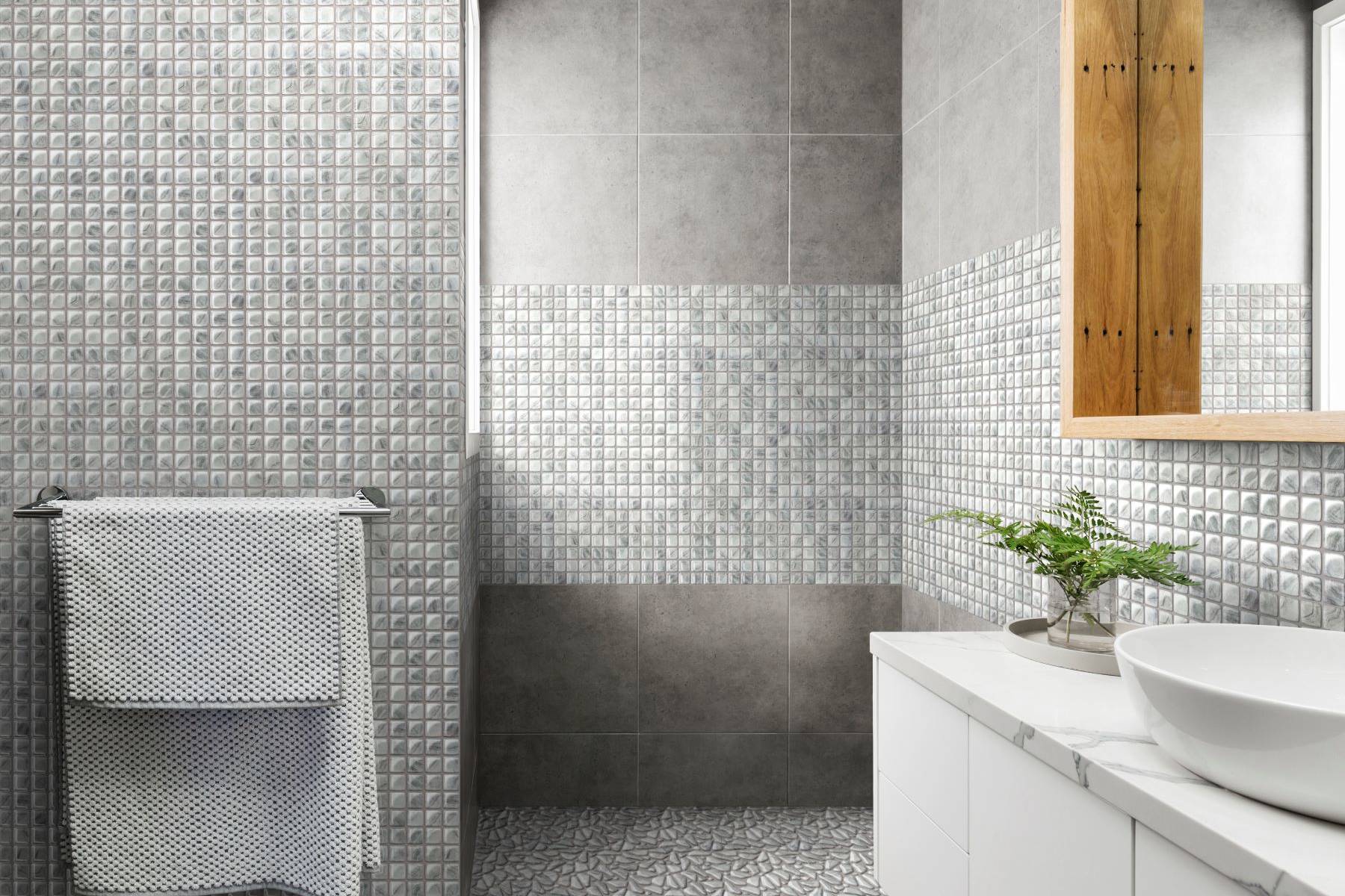 Glass Pebble Light Grey  + Glass Square Light Grey | Revere Tile Company