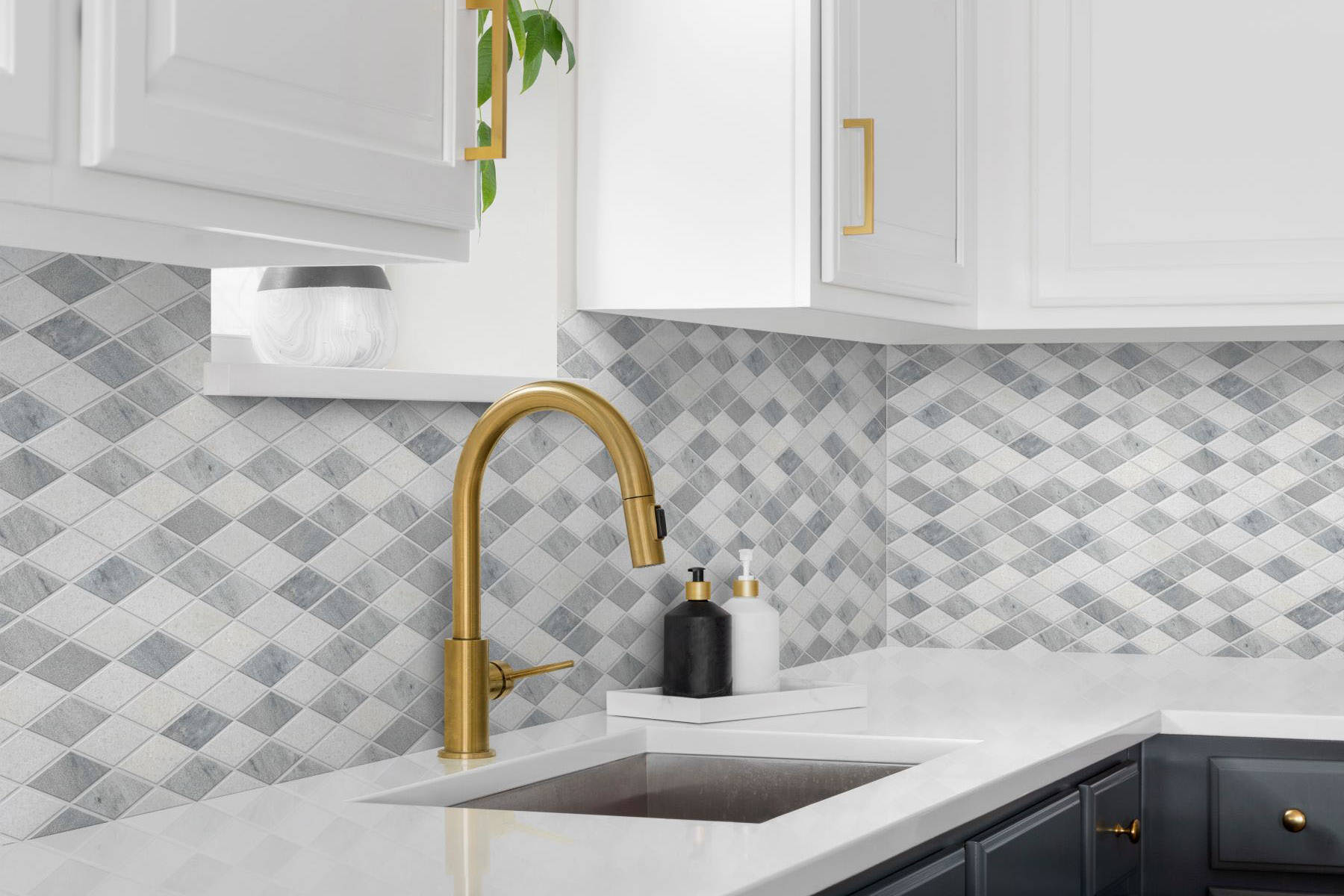 Grey White Multicolor Marble Diamond Honed Mosaic | Revere Tile Company