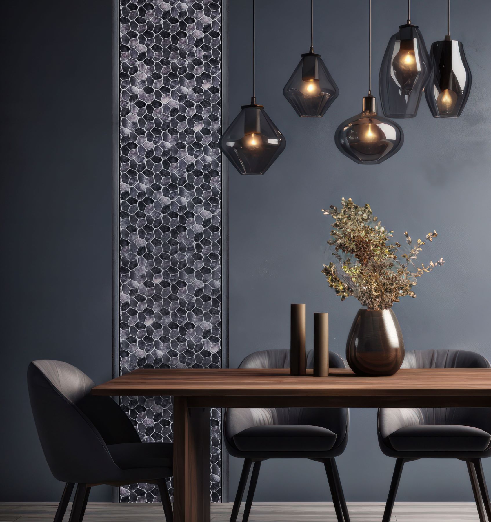 Hexagon Aluminum Mix Grey Mosaic  | Revere Tile Company