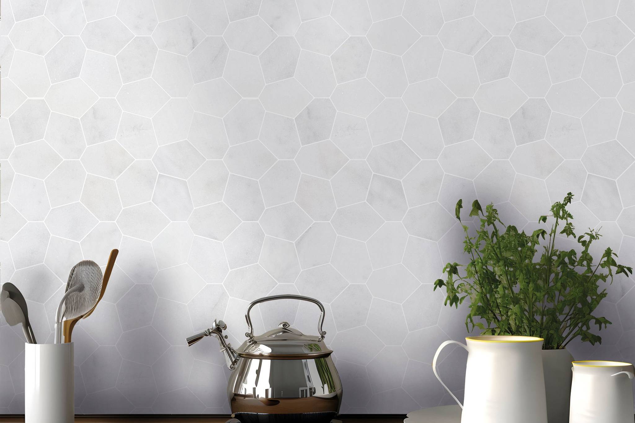 Irregular Hexagon White Grey Marble  | Revere Tile Company