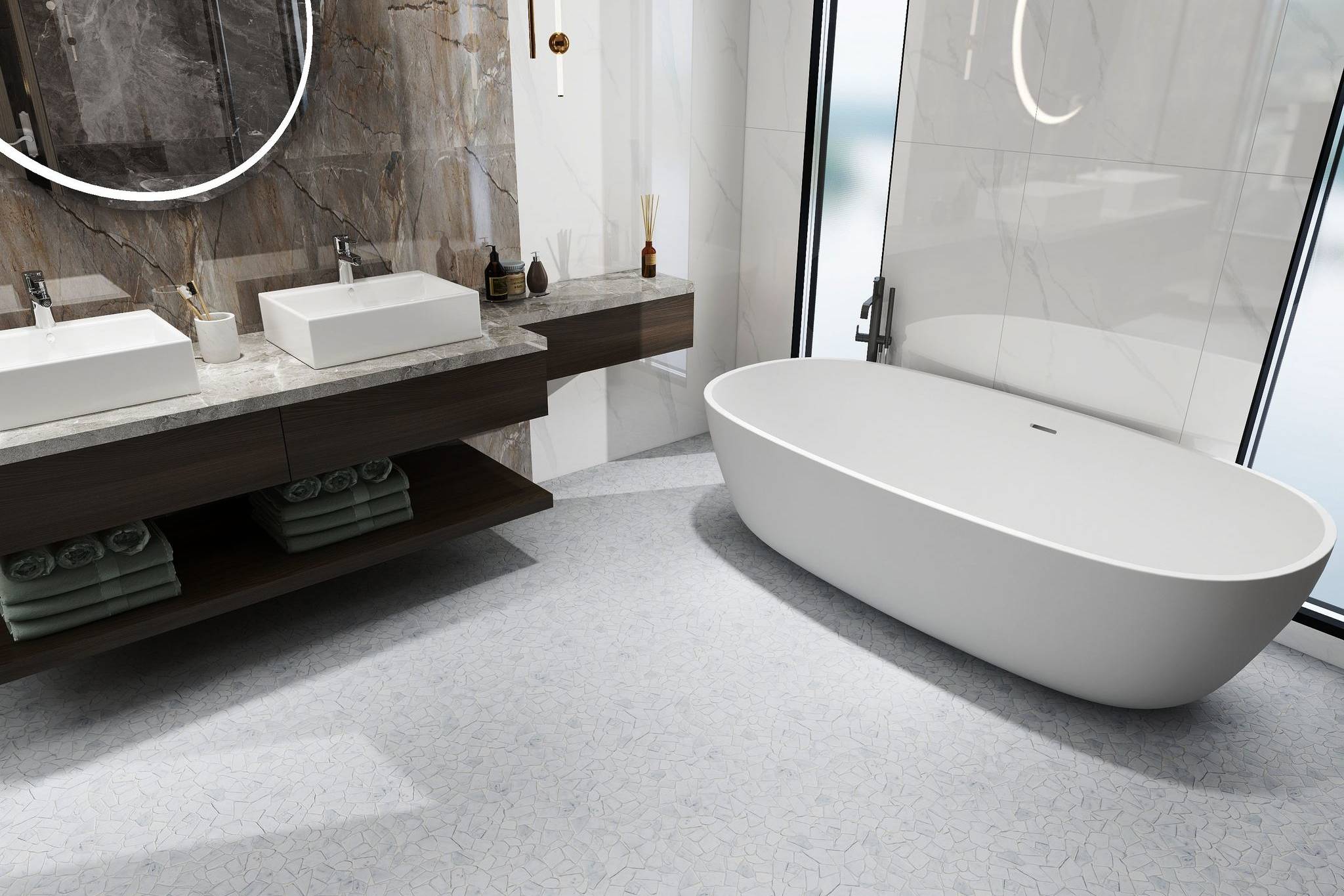 Mini Opus Matte White Grey Marble Stone Interlocking | Revere Tile Company