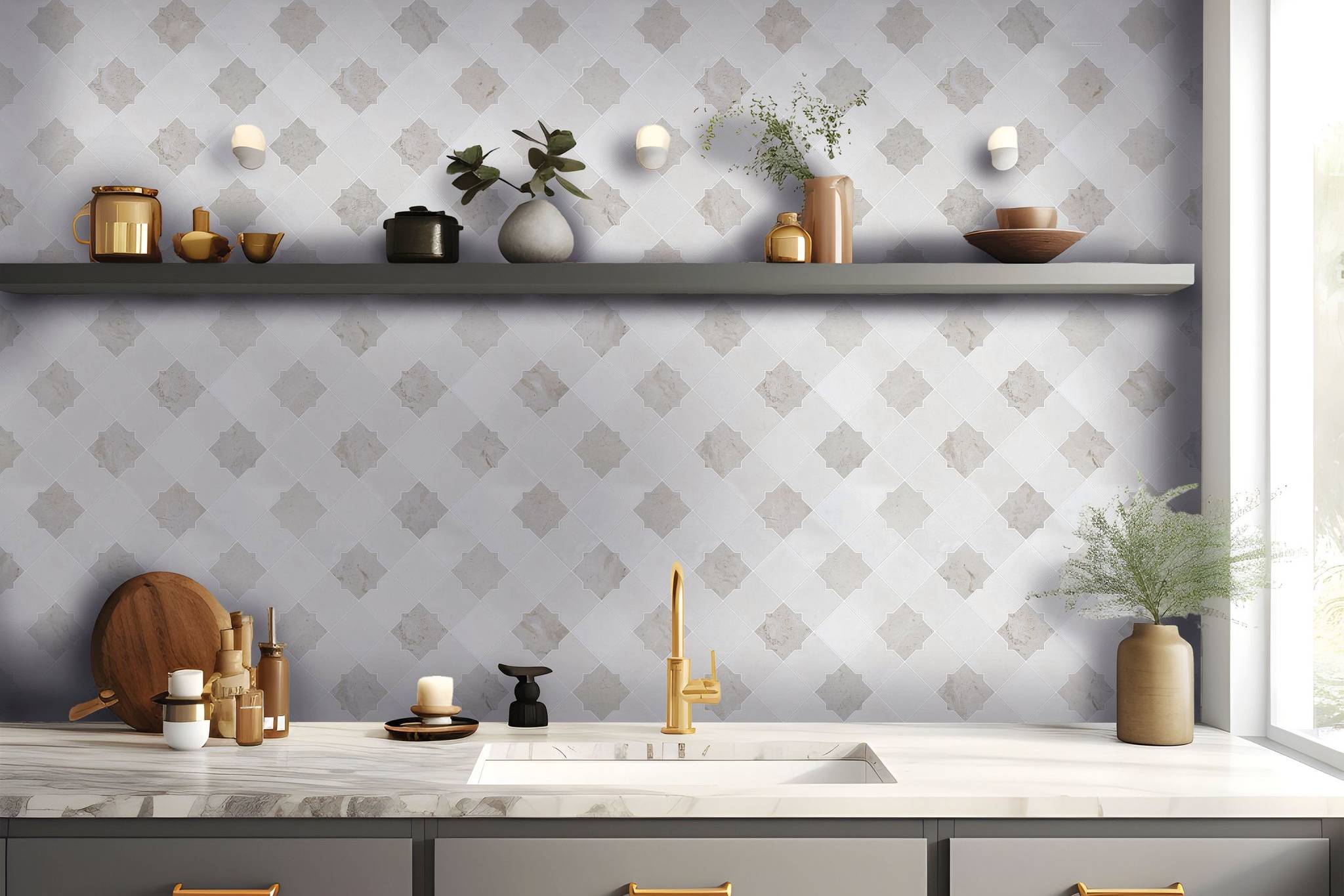 Star & Square White & Beige Mix Marble | Revere Tile Company