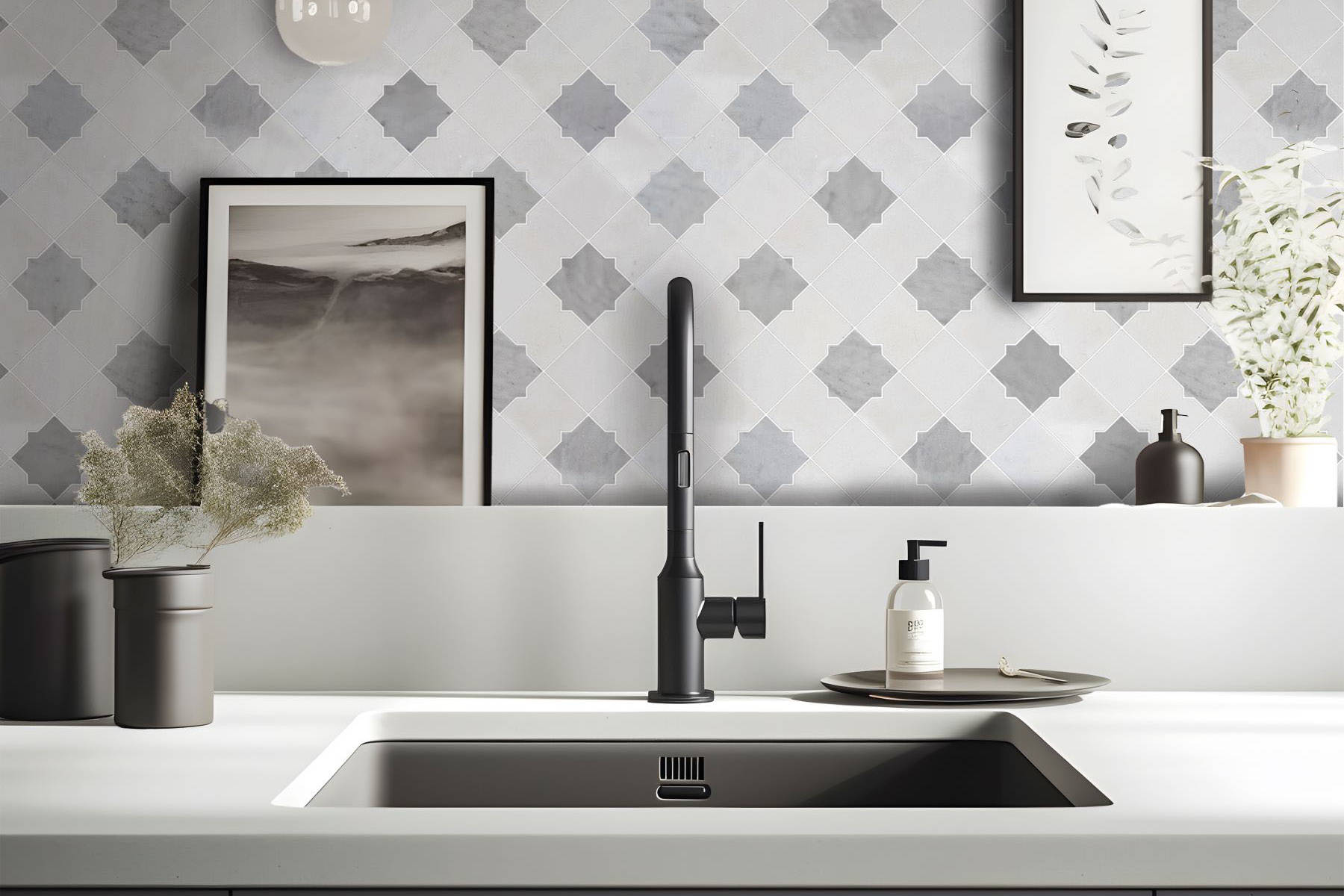 Star & Square White & Grey Mix Marble | Revere Tile Company