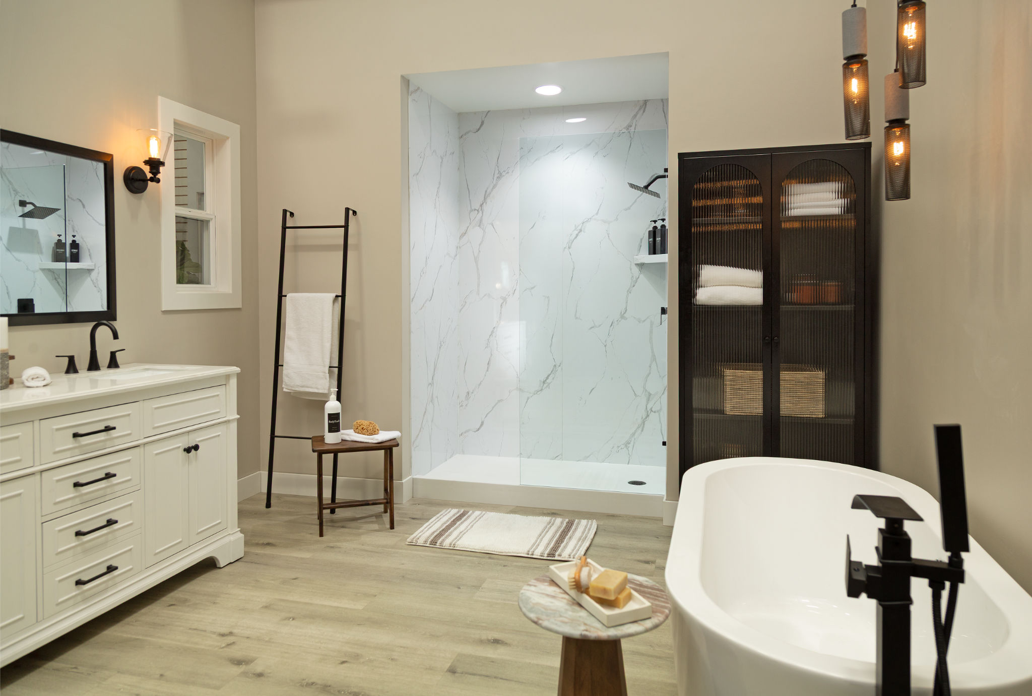 Carrara Marble Gloss Shower Wall Kit 30x60x94 | Revere Tile Company